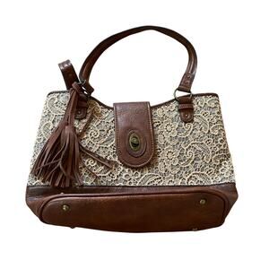 Justin boots Crochet Lace & Vegan Leather Satchel Purse with Tassel Detail